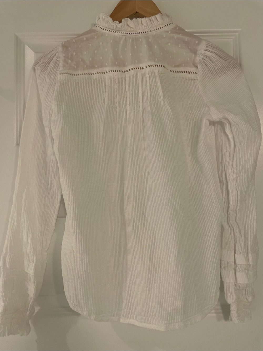 Quince Organic Textured Cotton Peasant Blouse, White, XS - Picture 5 of 8